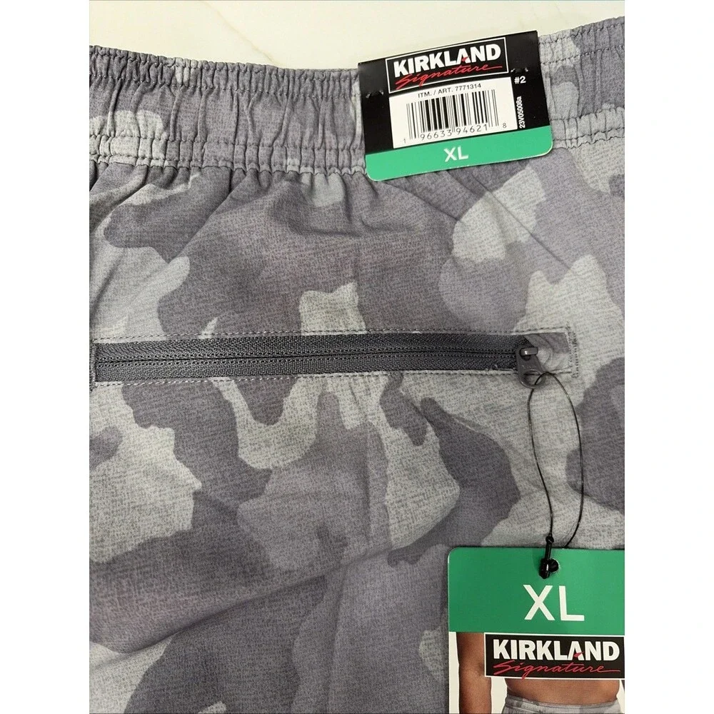Kirkland Signature Men's Stretch Swim Shorts Grey Cammo Size XL Beach Swim